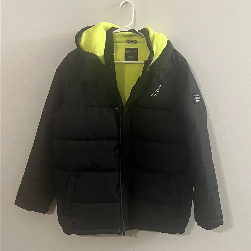 Nautica Kids Puffer Jacket in Black with Yellow Interior